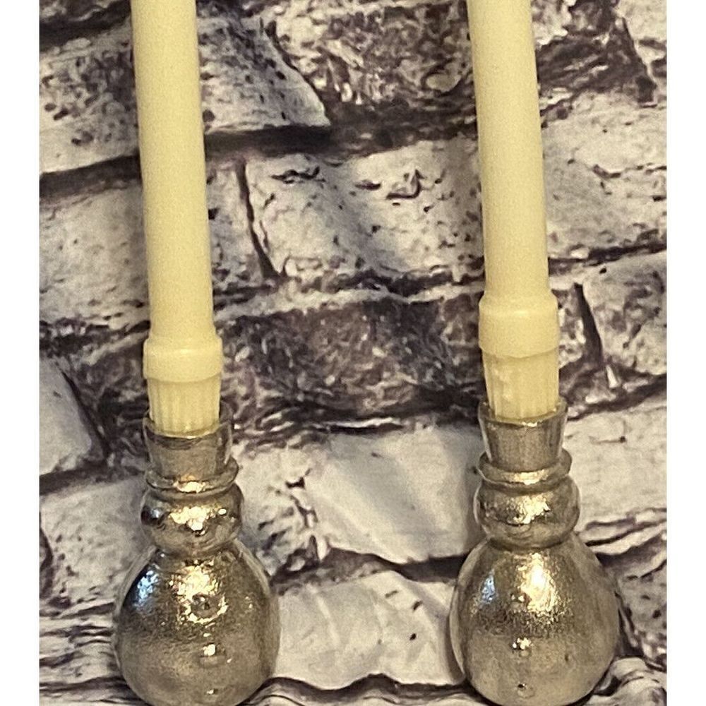 Set of 2 Silver Snowmen Taper Candle Holders‎